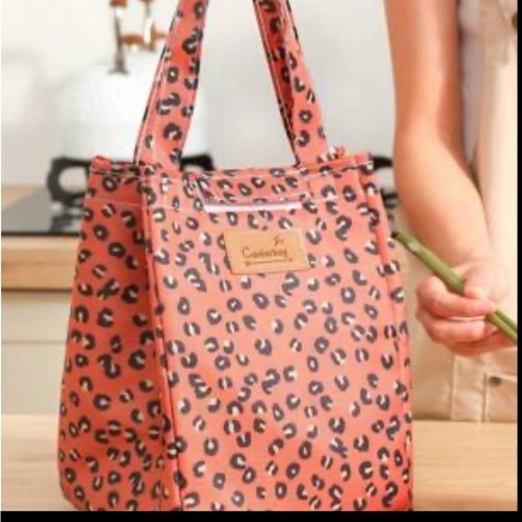 SHEIN Handbags - SHEIN Orange and Black Tote Bag with Leopard Print